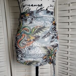 Ed Hardy Multicolor Dragon Print Mini Skirt New Size S